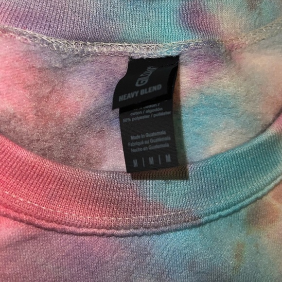 Gildan Tie-Dye Crop High Low Crewneck Long Wide Sleeve Sweatshirt Size M - Picture 11 of 11